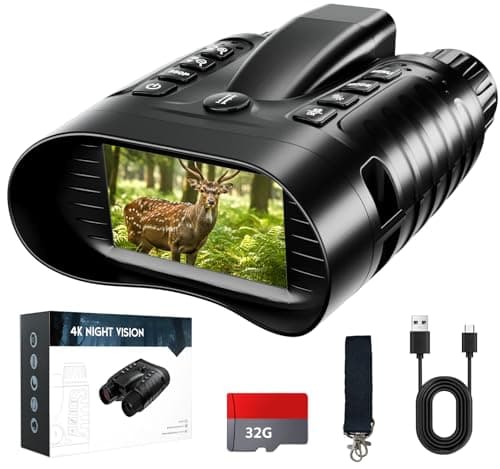 Night Vision Binocular with Range Finder, 4K Night Vision Goggles for Adults, 8X Zoom, 36MP, HD 3.2" Screen Infrared NVG 4500mAh Battery, 32GB Card for Camping Security Men's Gifts