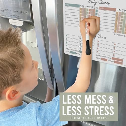 Hadley Designs Magnetic Chore Chart for Kids Multiple - Chores Board for Refrigerator, Dry Erase Task Chart for 2 Kids Daily Behavior, Family Weekly Planner Teens and Adults, Boho Pastel Chore Board - Thumbnail 5