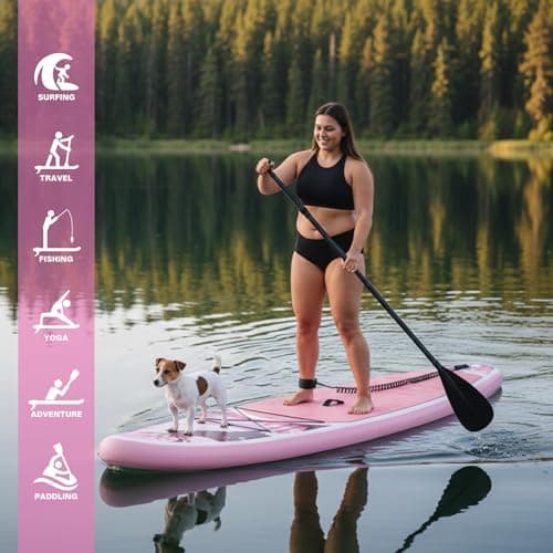 FEATH-R-LITE Inflatable Paddle Board Stand Up Paddleboards for Adults SUP with Premium Accessories Pump, Adjustable Paddle, Leash, Three Fins, Backpack (Blush Moose) - Thumbnail 6