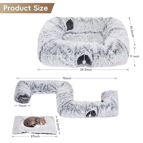 Extra Large Cat Tunnel Bed, 4 Ways Tunnels for Indoor Cats, Multi-cat Family Cat Bed & Cave, Plush Cat Donut with Washable Middle Mat, Exit Balls, Pet Play Toy for Kitten Puppy Rabbit - Thumbnail 4