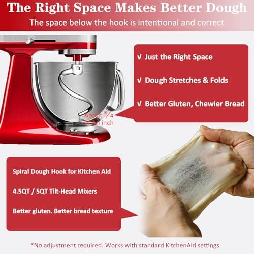 Stainless Steel Spiral Dough Hook for KitchenAid Tilt-Head Stand Mixers 4.5 & 5 Quart, Rustproof Replacement Dough Hook for Bread, Pizza, Pasta & Cookie Dough - Thumbnail 4