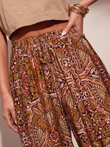 COCOMARTS Women Pants Wide Leg High Waist Palazzo Pants Casual Loose Flowy Lounge Pant Boho 2026 Vacation Outfits with Pocket Paisley X-Large - Thumbnail 4