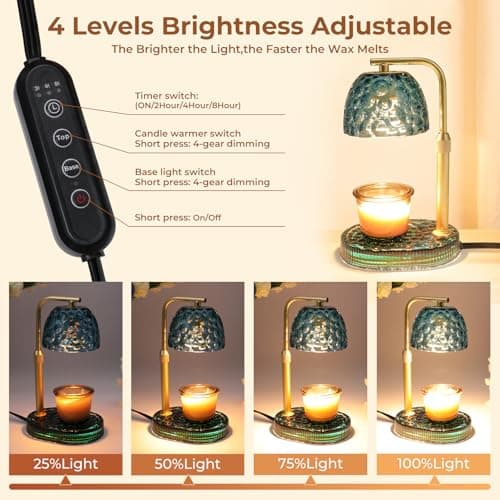 Lsctiff Candle Warmer Lamp with Timer Dimmer, Honeycomb Crystal Wax Melt Warmer for Jar Candles, Adjustable Height Wax Warmer Lamp with 2 Bulbs for Women Mom Gift New Home Bedroom Decor (Blue) - Thumbnail 3