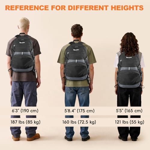 Seektop Lightweight Travel Backpack for Men Women, Multiple Pockets 40L Hiking Backpack Foldable Carry on Backpack for Outdoor Camping Sport Leisure (Black) - Thumbnail 6