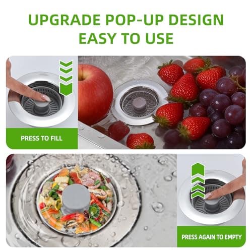 Sink Drain Strainer - Kitchen Sink Stopper, 3 in 1 Kitchen Sink Drain Strainer with Anti-Clogging Basket, Fit US Standard 3-1/2'' Sink Hole - Thumbnail 4