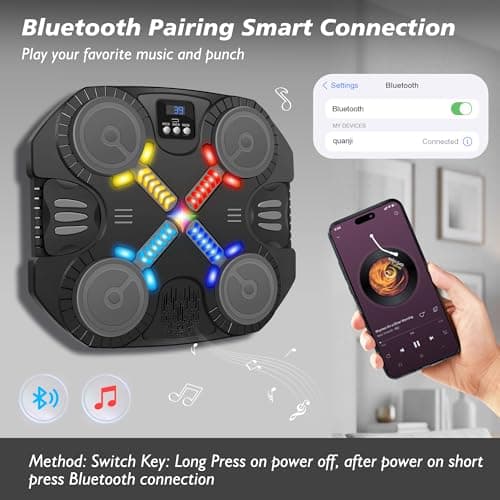Music Boxing Machine Sport Toys for Kids,Wall Mounted Bluetooth Smart Punching Target,Training Pad Toy with Boxing Glove,Ideas Toys for Boys Girls Kids 3 4 5 6 7 8 9 10 11 12+ Years Old (Black) - Thumbnail 2