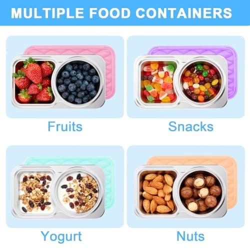 Upmely Stainless Steel Snack Containers, 2 Compartment Leak-Proof Snack Containers with Sillicone Lids, Reusable small Food Storage Containers for School,Travel, Outdoor, Camping,office (4) - Thumbnail 6