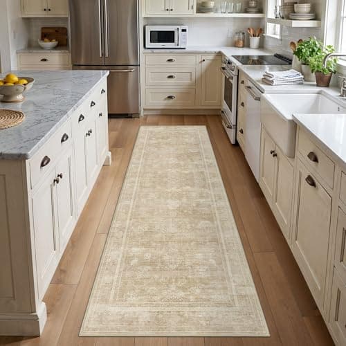 UERMEI 3x8 Machine Washable Runner Rug: Vintage Non Slip Low-Pile Stain-Resistant Hallway Floor Carpet, Soft for Entryway Kitchen Bathroom, Kid Pet Safe Robot Vacuum Friendly - Brown