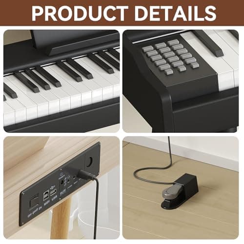 PLYOR 88 Key Digital Piano Keyboard with Stand & Sustain Pedal, Full-Size Semi Weighted Electric Piano for Beginners/Adults, Home Professional Piano with Headphone Jack, MIDI Connectivity, Black - Thumbnail 5