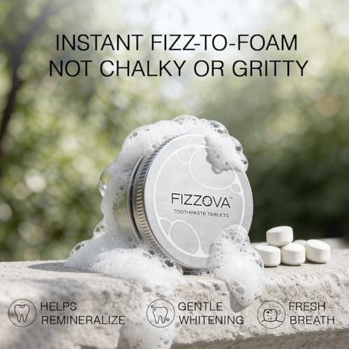FIZZOVA Toothpaste Tablets with CalciumPhosphosilicate&Hydroxyapatite,Fluoride Free ChewableToothpaste,Plastic Free Travel Size Toiletries,Whitening Dental Cleaning Tablets,30 Count Mint - Thumbnail 2