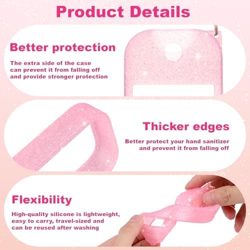 Palksky Hand Sanitizer Spray Case for Touchland,Protective Case with Keychain for Power Mist and Glow Mist1 fl oz(Glitter Sequin Pink and Blush Beige),Travel Size - Thumbnail 4