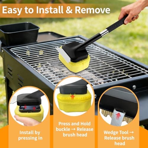 SHAOKAOLU 5 Pcs Bristle Free Grill Brush, Grill Cleaning Kit 20.47" Long Handle & Scraper & Replaceable Heads, Safe Grill Brush for Outdoor Grill for Any Grates Type, Grilling Gifts for Men Dad - Thumbnail 5