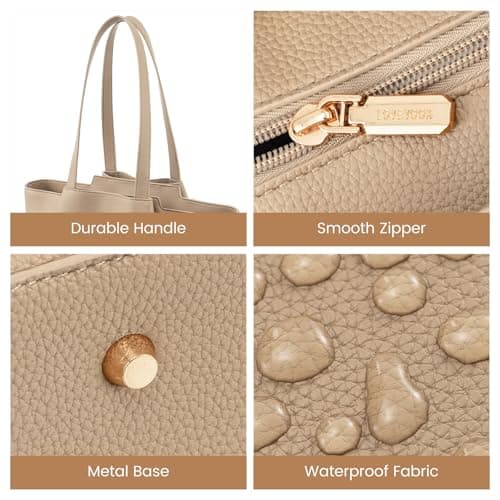LOVEVOOK Laptop Tote for Women - 15.6 Inch Faux Leather Laptop Bag with Clutch, Large Capacity Office Purse Computer Briefcase for Casual Business Travel,Sandy - Thumbnail 5