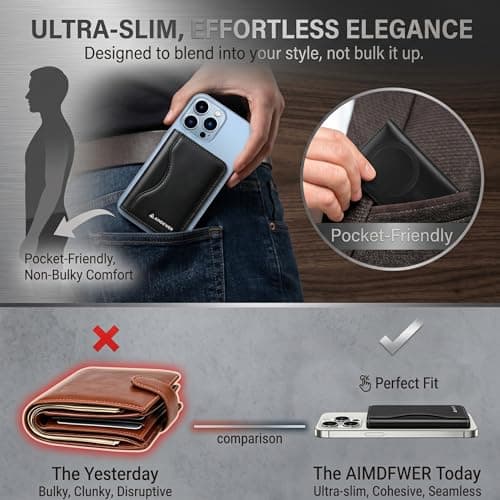 AIMDFWER Magsafe Wallet Women with 7 Credit Card Holders&ID Window, Strong Magnet Minimalist RFID Blocking Sleeves for MagSafe Phones and Cases, Compatible with iPhone 12/13/14/15/16/17 Series(Black) - Thumbnail 3