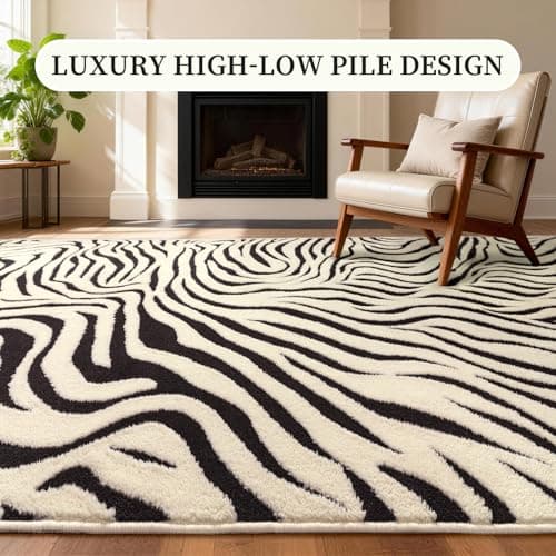 YIHOUSE 9×12 Ft Area Rugs for Living Room: Modern Washable Rug - Abstract Black and Cream White Rug for Bedroom Dining Room Office Playroom Nursery Home Decor - Nonslip Non-Shedding Striped Rugs - Thumbnail 2