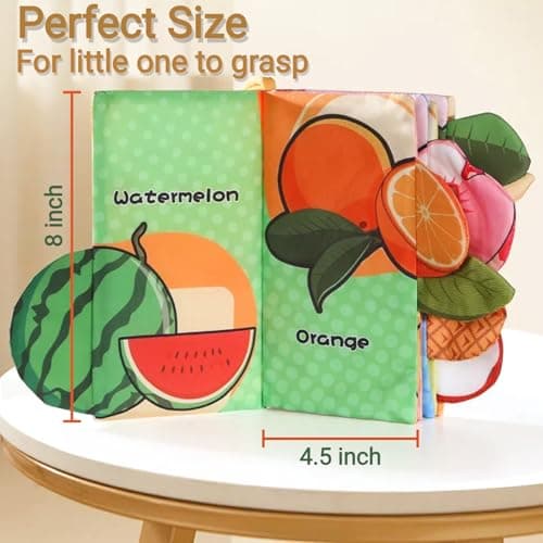 chochumy Baby Crinkle Books 0-6-12 Months, Infant Soft Cloth Tummy Time Toy for Babies 0-3-4-5-7-8-9-12-18 Month Old, Newborn Girl Boy Gifts Touch Feel Sensory Fruit Travel Book Easter Basket Stuffers - Thumbnail 6