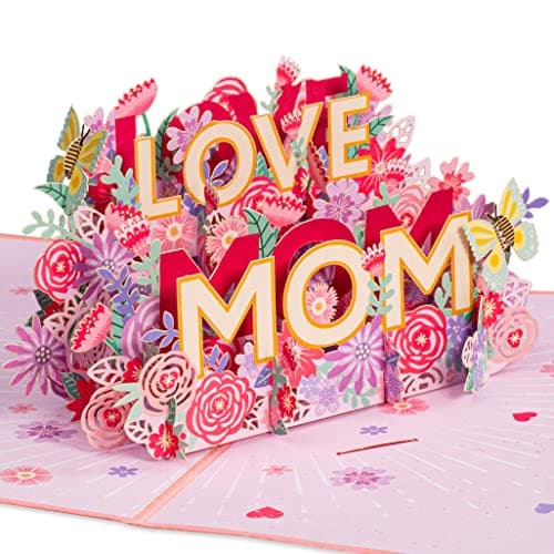Paper Love 3D Pop Up Mothers Day Card, Love Mom, For Mom, Wife - 5" x 7" Cover - Includes Envelope and Note Tag