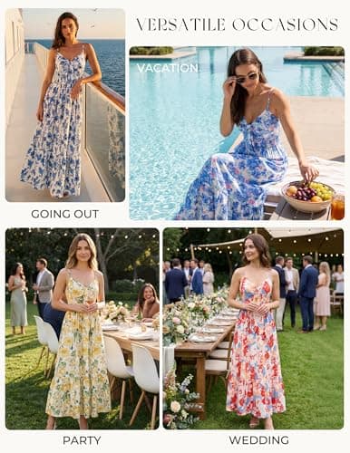 GRACE KARIN Women 2025 Summer Spaghetti Strap Dress Sleeveless V Neck Tie Front Casual Beach Party Maxi Dresses - Thumbnail 6