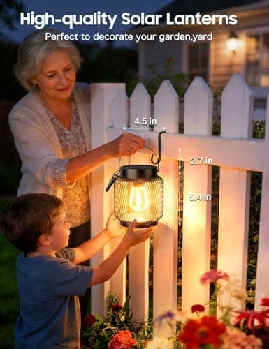 KOOPER Metal Solar Lanterns Outdoor Waterproof, 2 Pack Brighter Hanging Solar Lights for Outside, Up to 15 Hours Modern Hanging Solar Powered Lanterns Lights for Yard Patio Path Tree Garden Decorative - Thumbnail 5