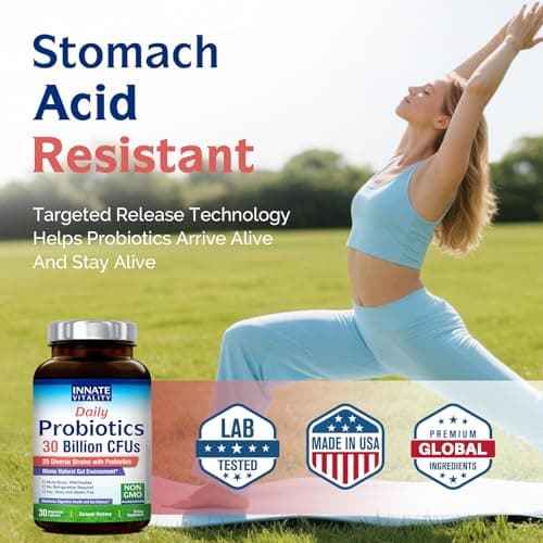 Innate Vitality Daily Probiotics for Women & Men, 30 Billion CFU of 25 Strains, Prebiotics, for Digestive Health Diarrhea Constipation Bloating & Gas Relief, Delayed Release, No Gluten, Vegan, 30 Caps - Thumbnail 6