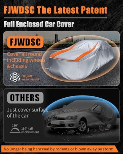 FJWDSC Full Enclosed Sliver Car Cover Universal Fit Camaro,Dodge Challenger/Charger,Accord,Camry,Altima,5 Series,Chrysler 300,Sonata,Malibu,Lexus ES,Passat,CT5,Audi A6,K5/Stinger,Jaguar XJ,Taycan,MKZ - Thumbnail 2