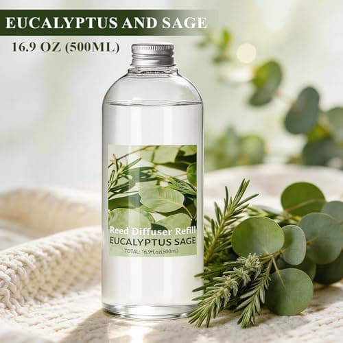 STRN Reed Diffuser Refill, Eucalyptus and Sage Scent Diffuser 500ml | 16.9 oz with 6 Reed Sticks, Room Fresheners for Home, Long-Lasting Summer Fragrance for Living Room, Bedroom, Office - Thumbnail 2