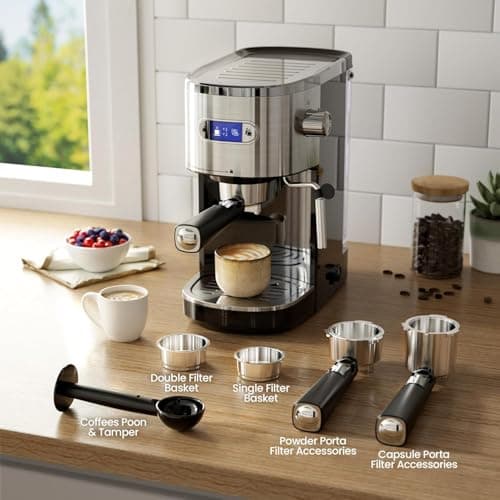 Kismile 20-Bar Espresso Machines,Semi-Automatic Espresso Machines with Milk Frother Steam Wand and Capsule Compatible,Professional Makers with Removable Water Tank for Latte &Cappuccino(BLACK) - Thumbnail 3