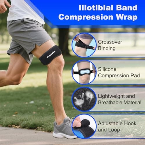 Neracking IT Band Strap, Adjustable IT Band Relief, Iliotibial Band Compression Wrap for Running, Cycling, Hiking, Exercising, Athletic Stabilizer for Men, Women (Blue Inside, 1 pc) - Thumbnail 3