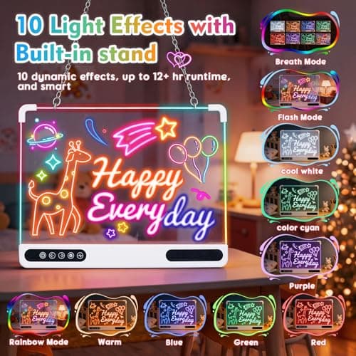 Rechargeable Led Drawing Board, 16" Glow Doodle Light-Up Tablet with 13 Color Effects, Neon Dry Erase Pad with Stand, 7 Markers & Tracing Book, Birthday Holiday Day Gifts Gifts for Kids/Girls/Teens - Thumbnail 4