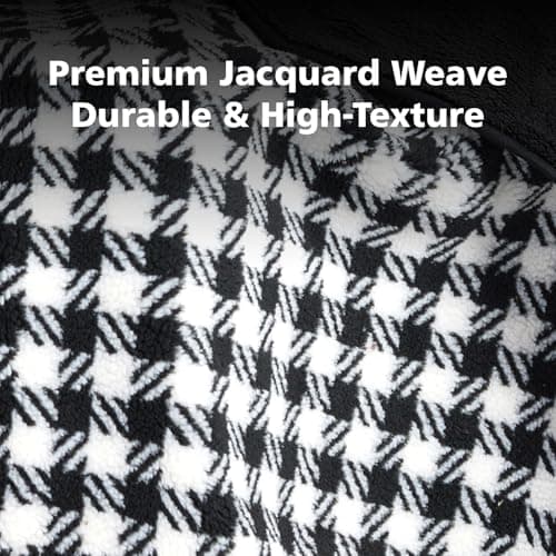 SHINEDOOR Jacquard Sherpa Wearable Blanket Lap Blanket Comfy Poncho Throw with Wooden Buttons Fleece Wearable Blankets for Women Soft Winter Shawl Gifts & Home Black & White Checkered - Thumbnail 5