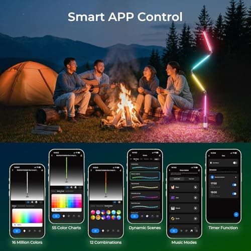 Camping Lights Rechargeable, 16 Million Colors, Smart RGB Camping Light, 2.97lb Cordless Portable Light Camping, 53" Foldable Tent Lights for Camping, Hiking, Picnics, Emergencies and Power Outages. - Thumbnail 2