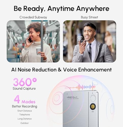 RECOLX AI Voice Recorder & Transcriber with GPT-5.2 Analysis – 30-Hour Recording, 112-Language Speech-to-Text & Auto Summary for Meetings, Lectures & Interviews,Grey - Thumbnail 4
