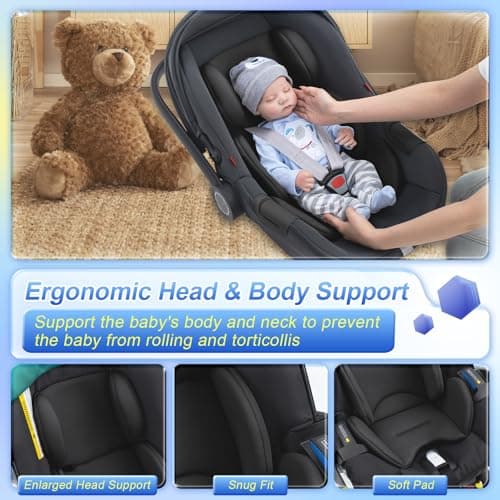 Infant Car Seat Insert for Doona, Ultra-Thick Baby Car Seat Head Support, Breathable Mesh Baby Car Seat Cushion with Natural Filled Sponge, Universal Carseat Head Support for Preemie to Toddler - Thumbnail 4