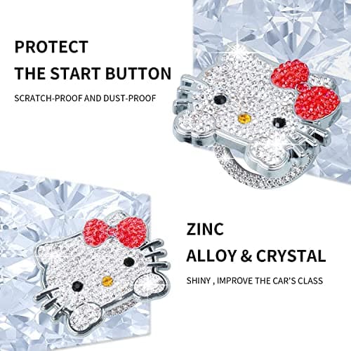 Pangpai 2 Pcs Bling Car Interior Accessories, Rhinestone Push to Start Button Cover with Keychain, Car Engine Start Stop Button Cover, Cute Car Decoration Sticker Decal for Women Girl - Thumbnail 4