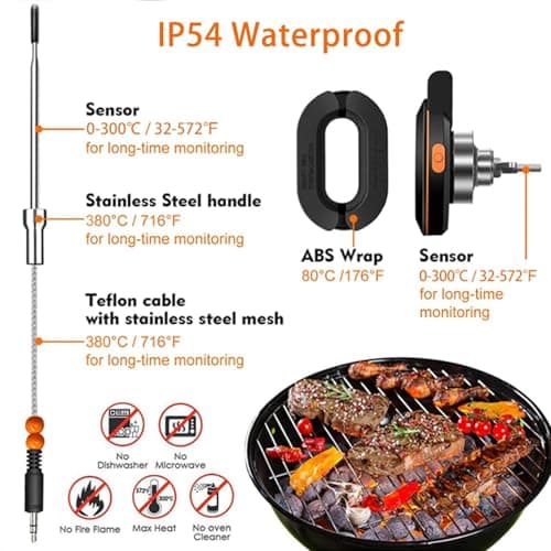 Acesidn Smart Pro Bluetooth BBQ Meat Thermometer for Grilling-Out Side Wireless Meat Temperature Monitor for Smoker-Waterproof- Includes 4 Meat Probes-Compitable for Kamado,Big Green Egg - Thumbnail 3