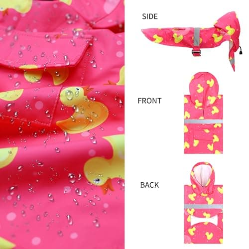 NACOCO Large Dog Raincoat Adjustable - Pet Rubber Ducks Yellow Water Proof Clothes Lightweight Rain Jacket Poncho Hoodies with Strip Reflective Pink (Pink L, Yellow Duck) - Thumbnail 2