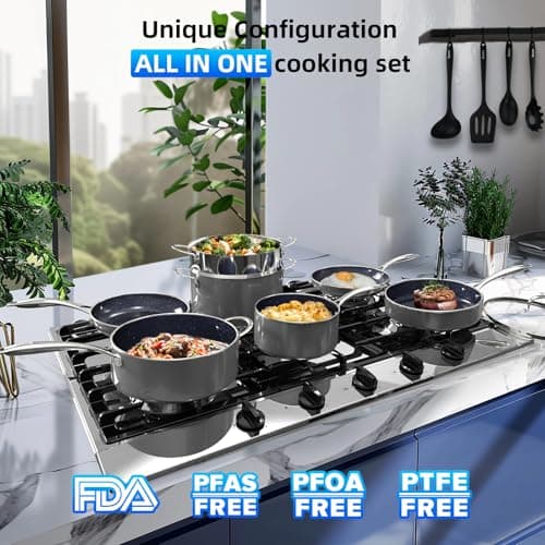 Deluxe DUXANO 14PC Healthy Pots and Pan With 9H Anti-scratch Coating, 2-Layer Non-Stick Ceramic&PFAS Free, Sensitively&Evenly Induction Cooking, Enhanced Flavor with Infrared Cookware, Dishwasher Safe - Thumbnail 3