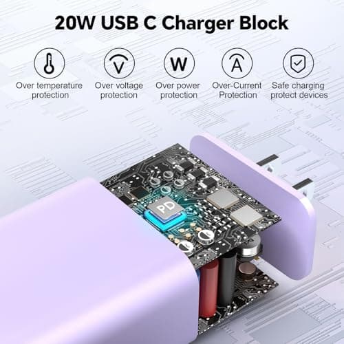 CXEVGBN Phone Chager Fast Charging, 2Pack 10FT 20W USB C Charger Block, Fast Charging Cord, Compatible with Phone17/17 Plus/16 Plus/16 Pro/16 Max/Phone 15/15 Max/Pad Pro - Purple and Yellow - Thumbnail 3