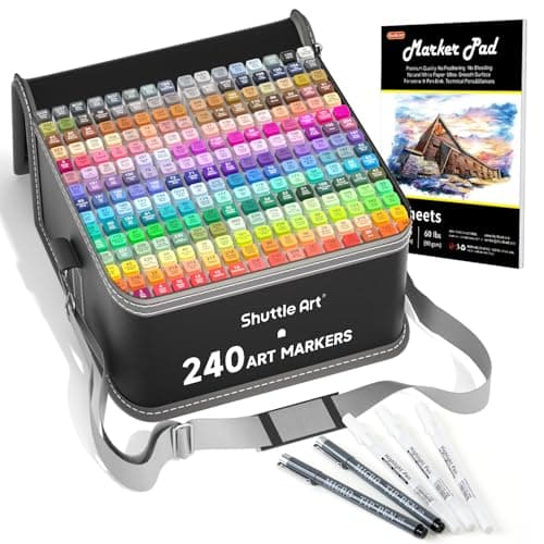 Shuttle Art 240 Colors Alcohol Markers, 239 Colors Dual Tip Art Marker Set Plus Colorless Blender, Micro-tip Pens, White Highlighter Pens, Marker Bag with Holders Perfect for Students Adults Coloring - Image 1