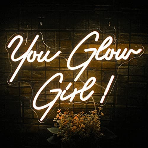 FAXFSIGN You Glow Girl Neon Sign Led Warm White Word Neon Light Up Signs for Wall Decor Usb Letter Neon Lights for Bedroom Home Wedding Birthday Party Girls Gifts - Thumbnail 6