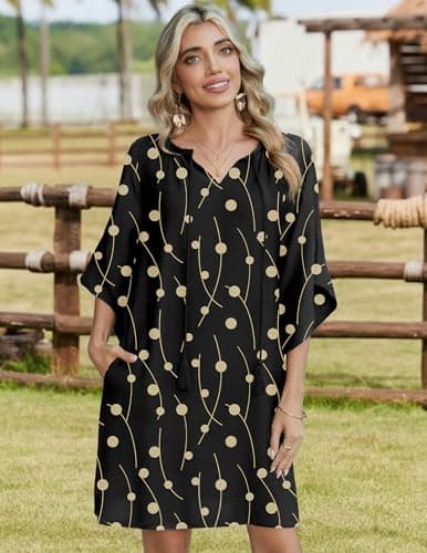 Zeagoo Boho Casual Short Summer Mini Floral Sundress Women Vacation 2026 3/4 Sleeve Beach Resort Holiday Casual Summer Beach Vacation Loose Travel Dress - Thumbnail 2