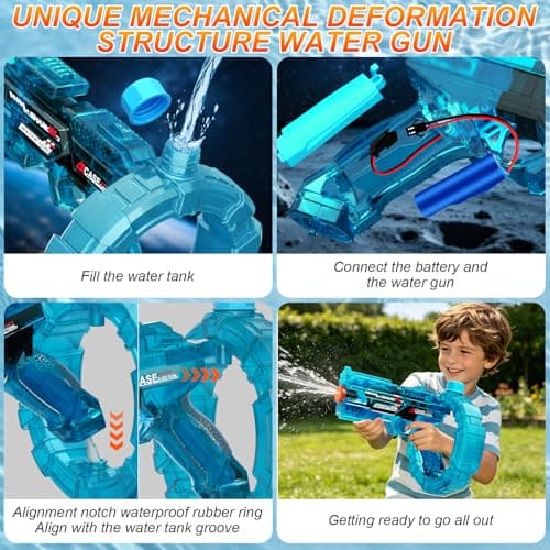 Electric Water Gun Toy, Automatic Water Blaster with Strobe Lights, 400ML Water Tank, Fully Automatic High-Speed Continuous Fire, Transformation Linkage, Summer Outdoor Pool Party Toys (Blue) - Thumbnail 5