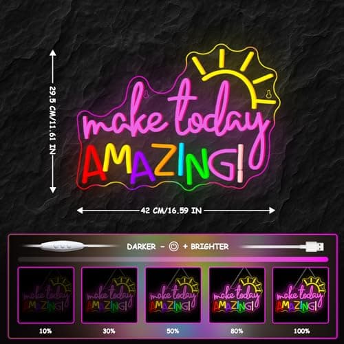 Make Today Amazing Neon Sign Classroom Wall Decor Reading Neon Signs with Sunrise LED Lights for Bedroom Reading Corner Lights Up Sign for Library Study Office LED Gift for Teens Teachers - Thumbnail 4