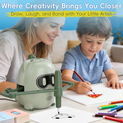 Drawing Robot for Kids with 200 Cards, Rechargeable 4-in-1 Draw/Learn/Spell/Music Interactive Educational Robot Drawing Machine Doodle Bot with 12 Color Pens for 3-8 Year Old Boys Girls Present - Thumbnail 3