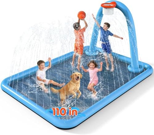Instraella Splash Pad, 110x91'' 2-in-1 Large Sprinkler Mat with Basketball Hoop and Arch for Kids Outdoor Play, Shoot Game for Backyard, Inflatable Water OutdoorToys More Fun for Boys and Girls - Image 1