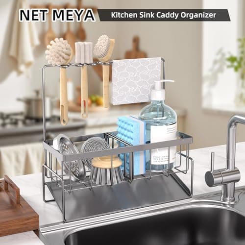 NAT MEYA Sponge Holder for Kitchen Sink,Stainless Steel Sink Caddy with Dish Brush Holder,Kitchen Sink Organizer Countertop Sink Holder for Kitchen Sink Organizer - Thumbnail 4