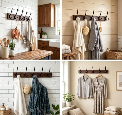Dntorx Wall Mounted Coat Rack with 5 Hooks, 15.8 in Wooden Coat Hook Rust-Resistant Wall Hooks for Hanging Coat Bag Key Purse Towel Hook Rack for Entryway, Mudroom, Bedroom, Livingroom - Thumbnail 6