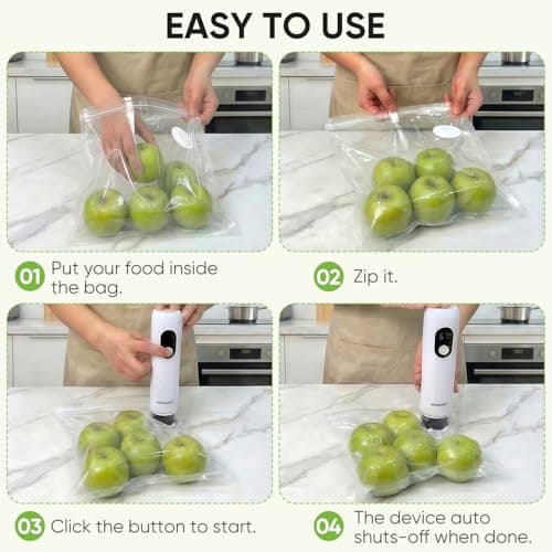 Compact Vacuum Sealer for Food (Vacuum Sealer Machine + 30 Reusable Vacuum Bags) Powerful Handheld Vacuum Sealer Machine, Seal Meal Saver, Portable Food Sealer - Thumbnail 5