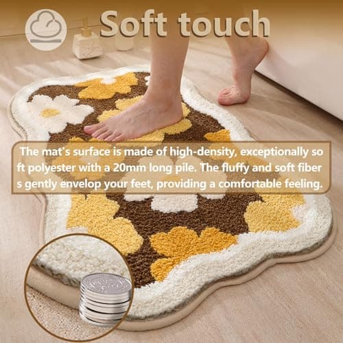 TIQOGRZP Flower Bath Mat, 32" x 20" Cute Bath Mats,Soft Retro Floral Bathroom Rug,Non Slip TPR, Machine Washable Bathroom Mat,for Bathroom Door, Bedroom (Floral Fragrance, 32" x 20") - Thumbnail 4
