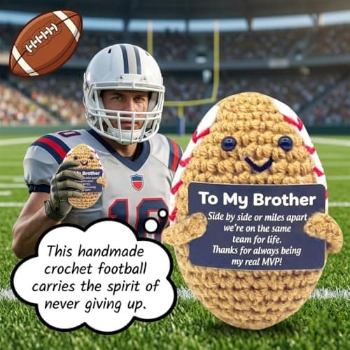 Brother Gifts,Positive Football Emotional Support Gift - Handmade Crochet Knitted Football Doll with Encouraging Card - Unique Sports Birthday Present for Son, Brother, Football Fans,Office Desk Decor - Thumbnail 3